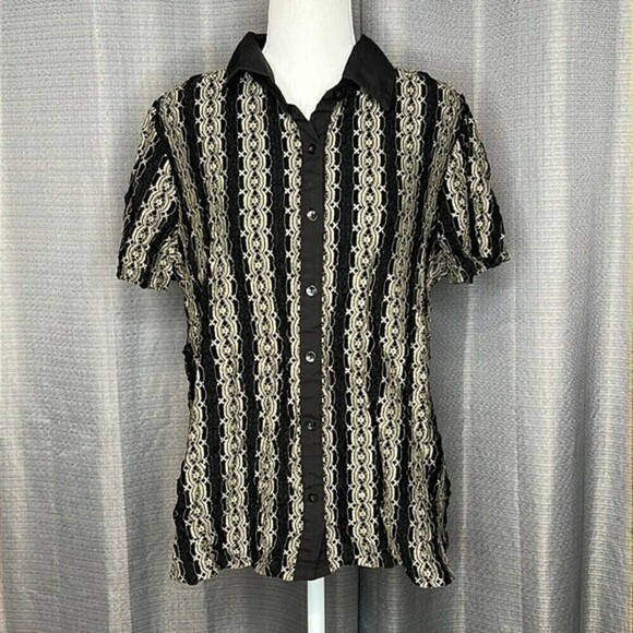STYLE & CO WOMAN SIZE 1X BLACK AND GOLD BUTTON FRONT BLOUSE - Picture 1 of 8